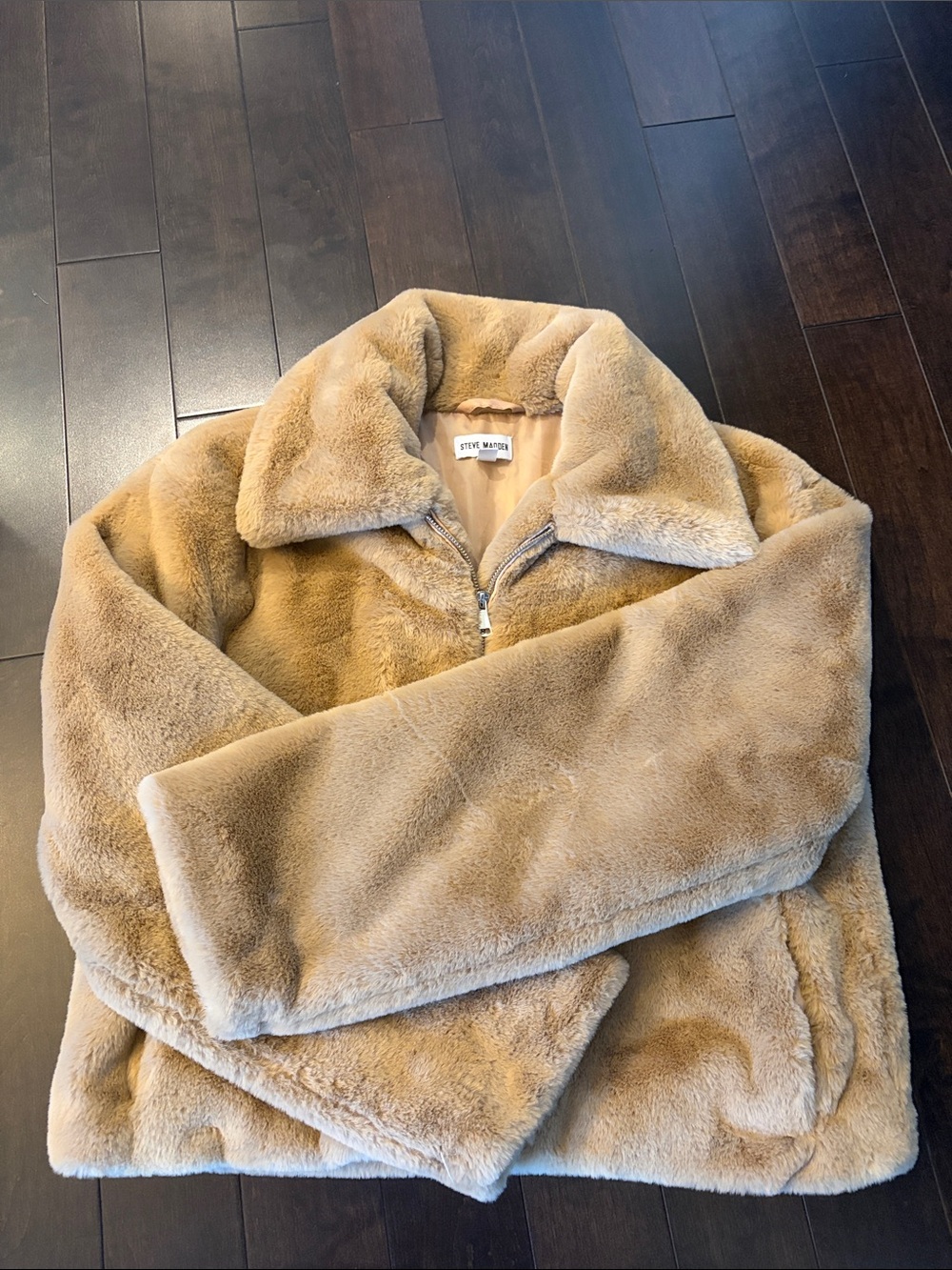 Steve Madden Cropped Faux Fur Jacket in Camel